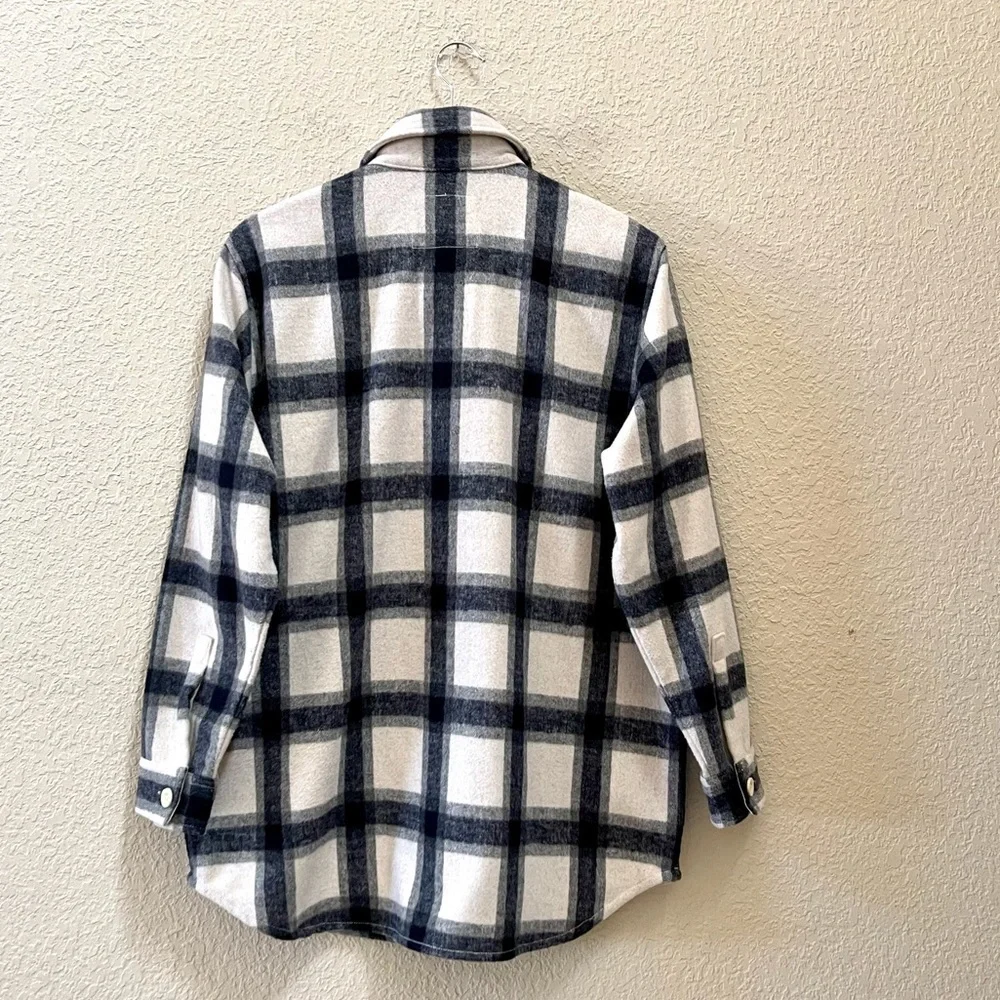 Levi’s Shacket Jacket Flannel Plaid Wool Oversized Button Up Blue Cream Large